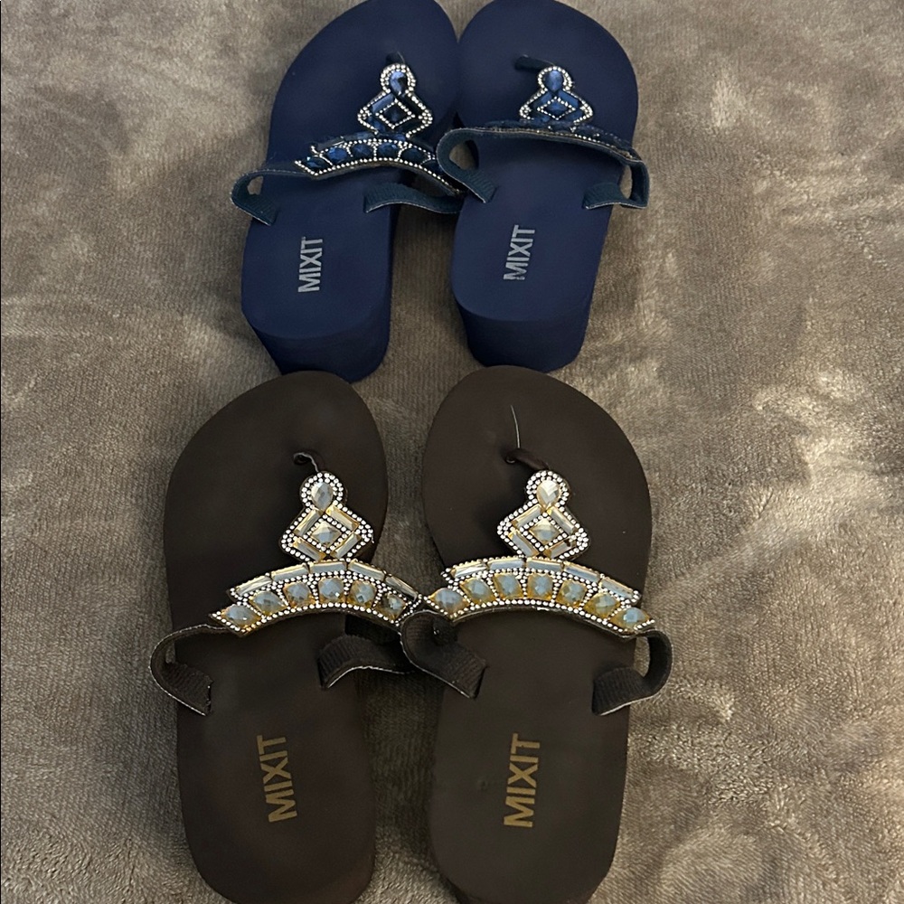 Mixit Beaded Sandals in Navy and brown